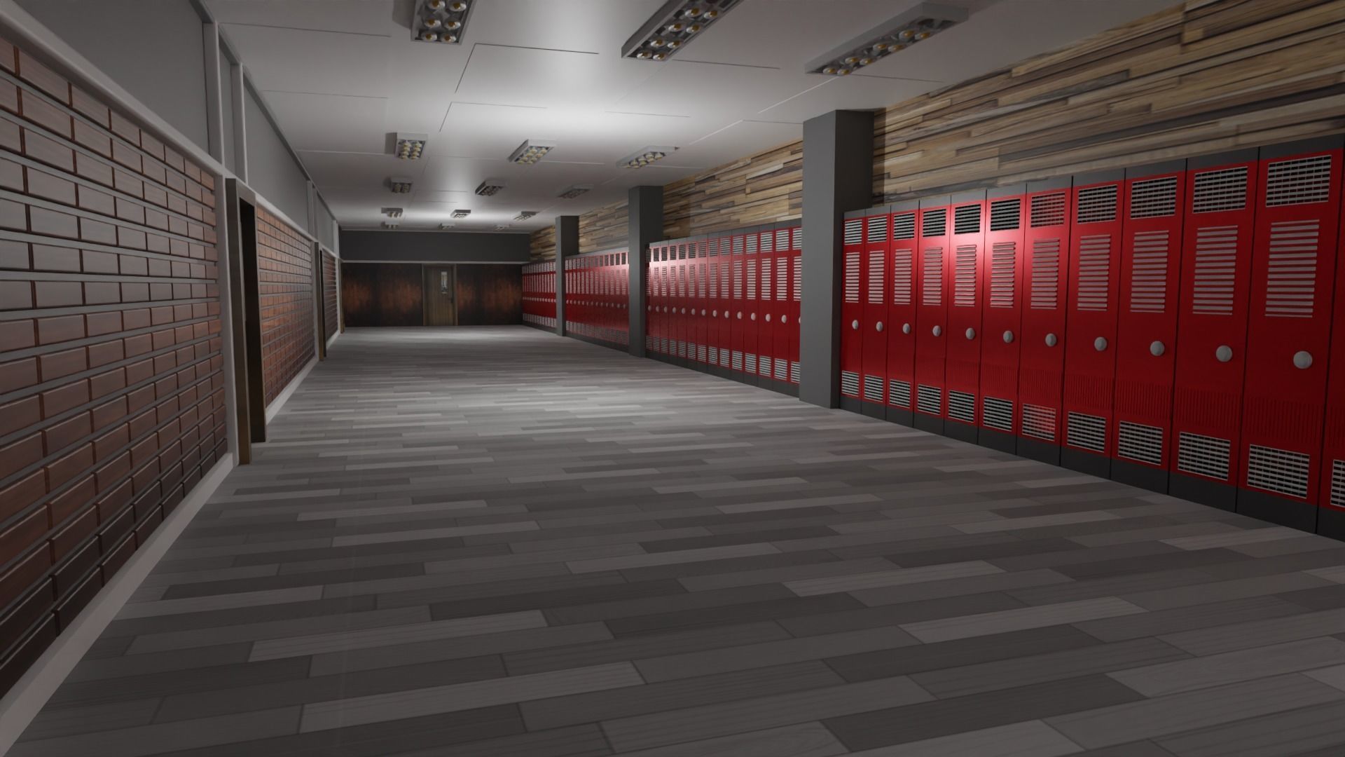 School Hallway Low-poly 3D model_2