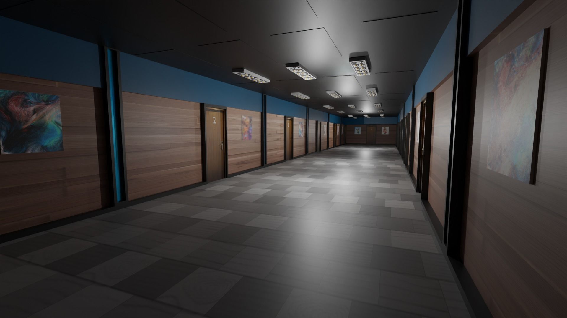 Hotel Corridor Low-poly 3D model_2