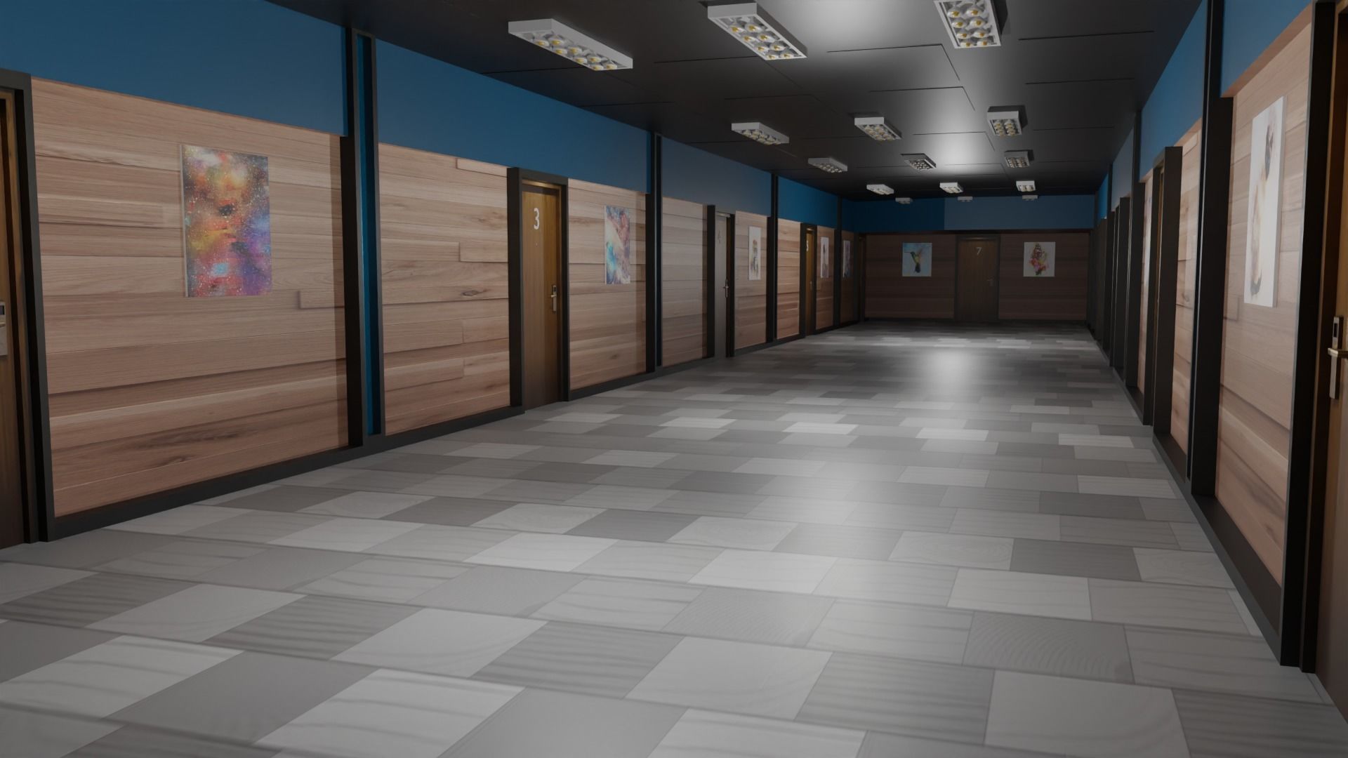 Hotel Corridor Low-poly 3D model_4