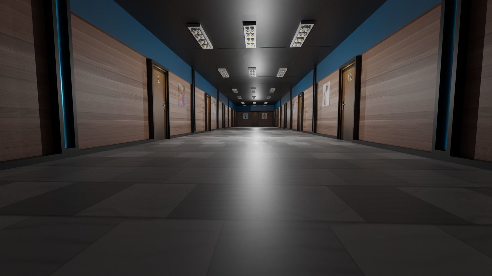 Hotel Corridor Low-poly 3D model_3