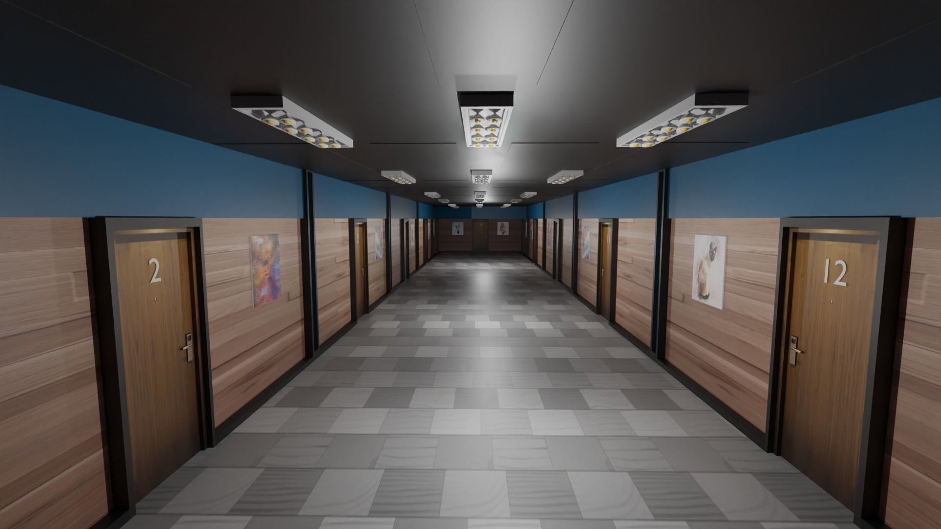 Hotel Corridor Low-poly 3D model_6