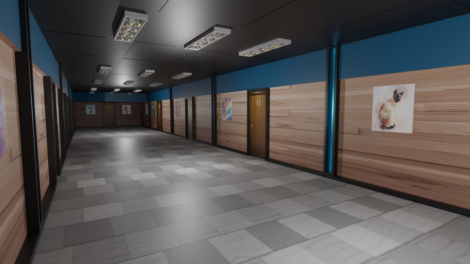 Hotel Corridor Low-poly 3D model_5