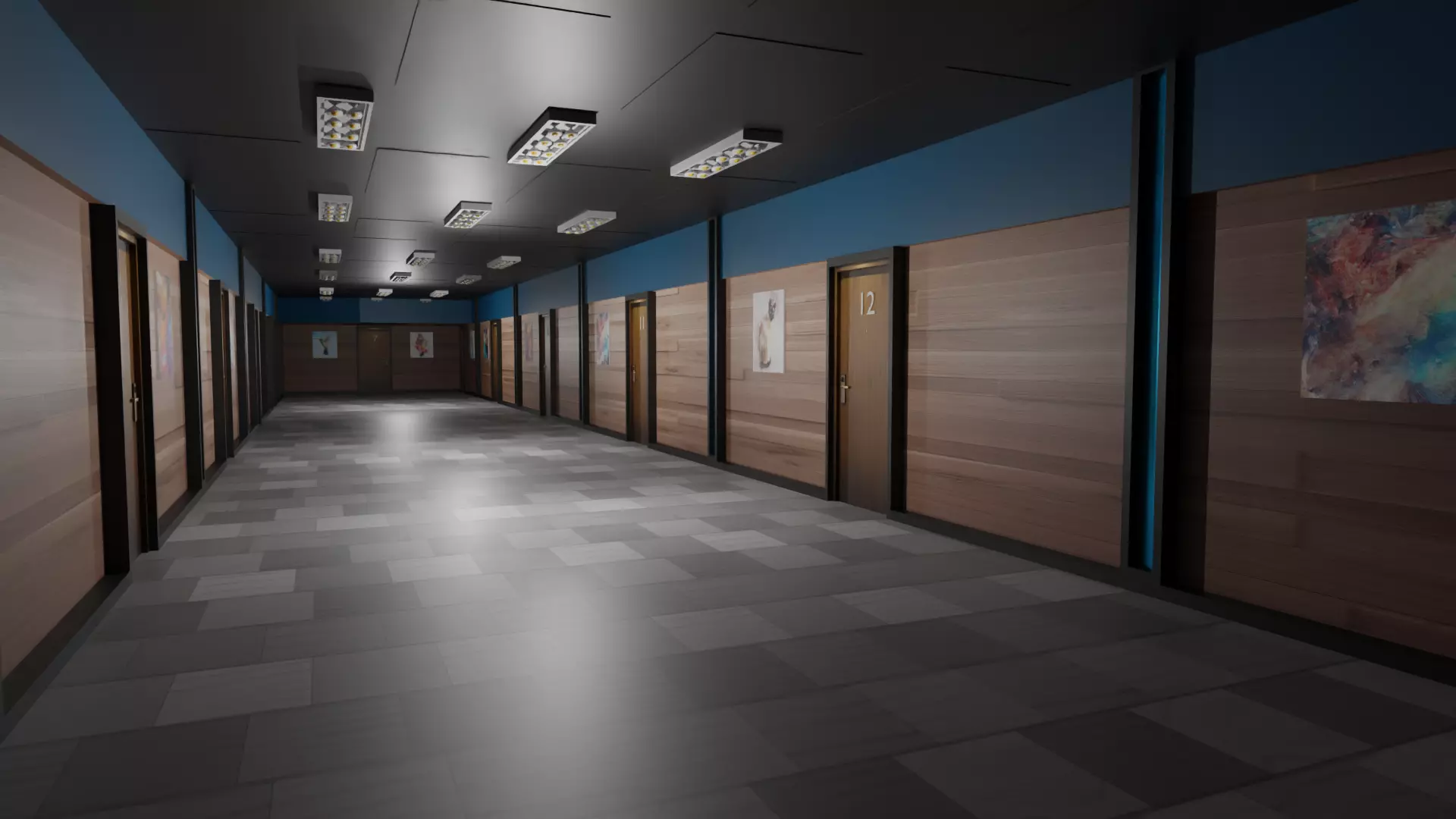 Hotel Corridor Low-poly 3D model_0