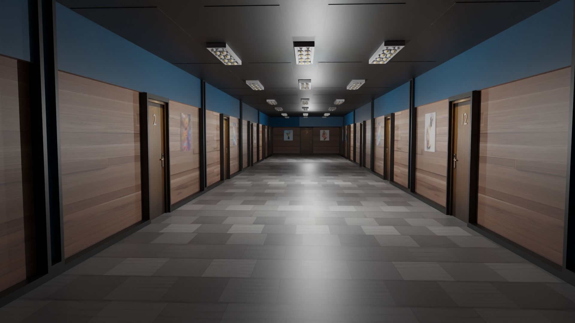 Hotel Corridor Low-poly 3D model_1