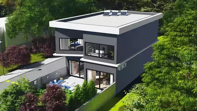 Small Modern House Sketchup Model Lumion Render 