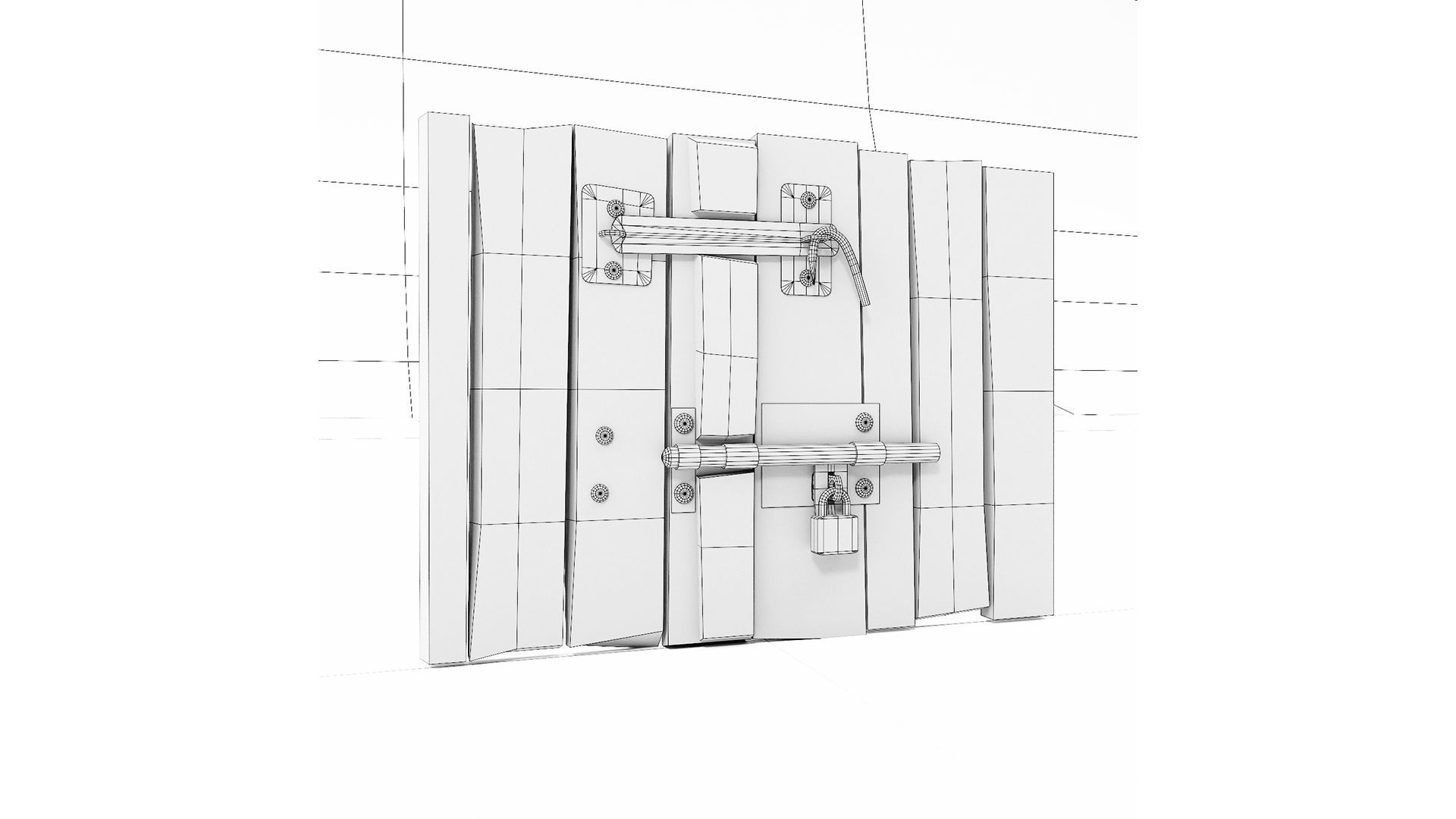 Grungy old wooden door   Low-poly 3D model_5