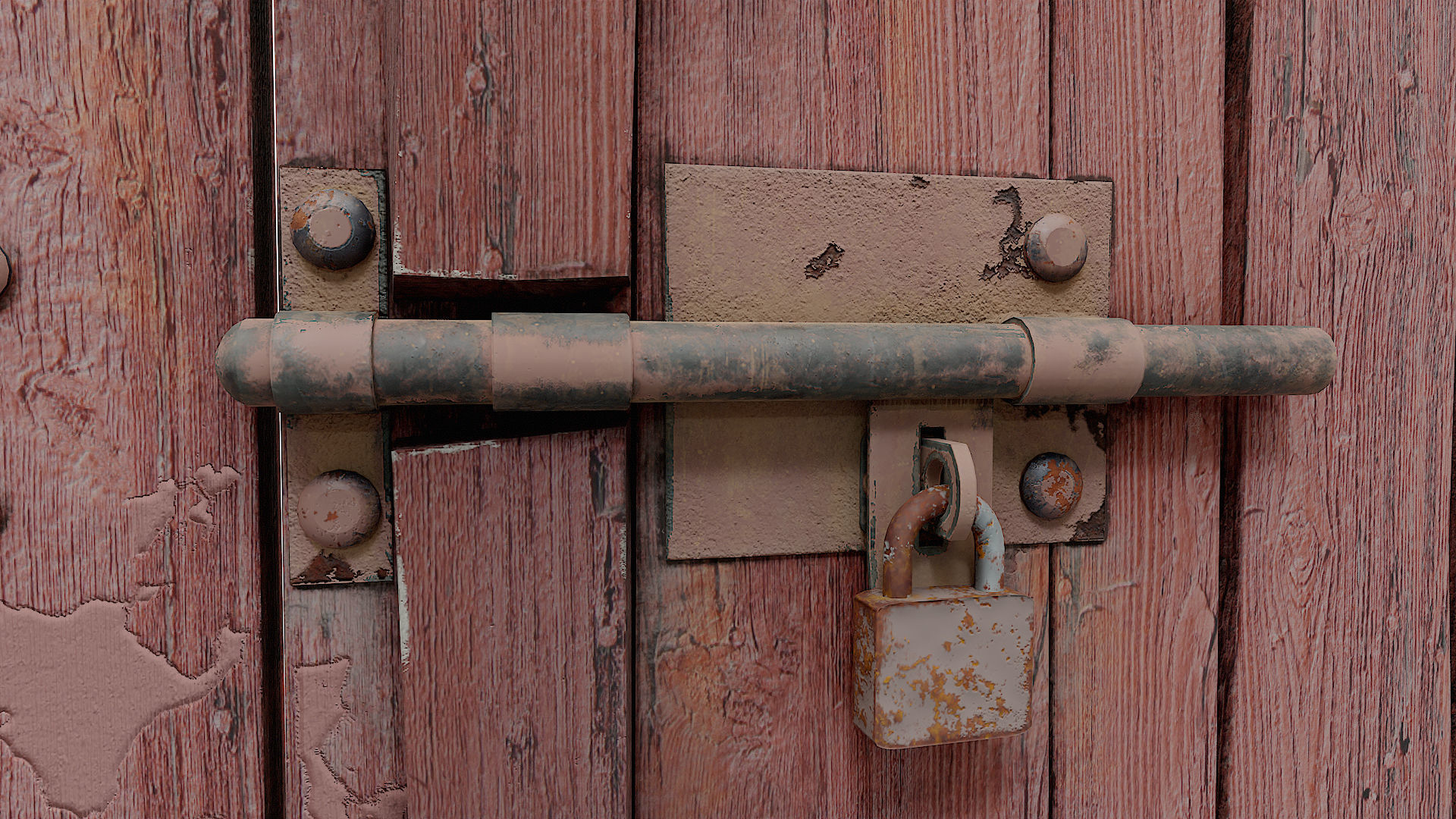 Grungy old wooden door   Low-poly 3D model_3