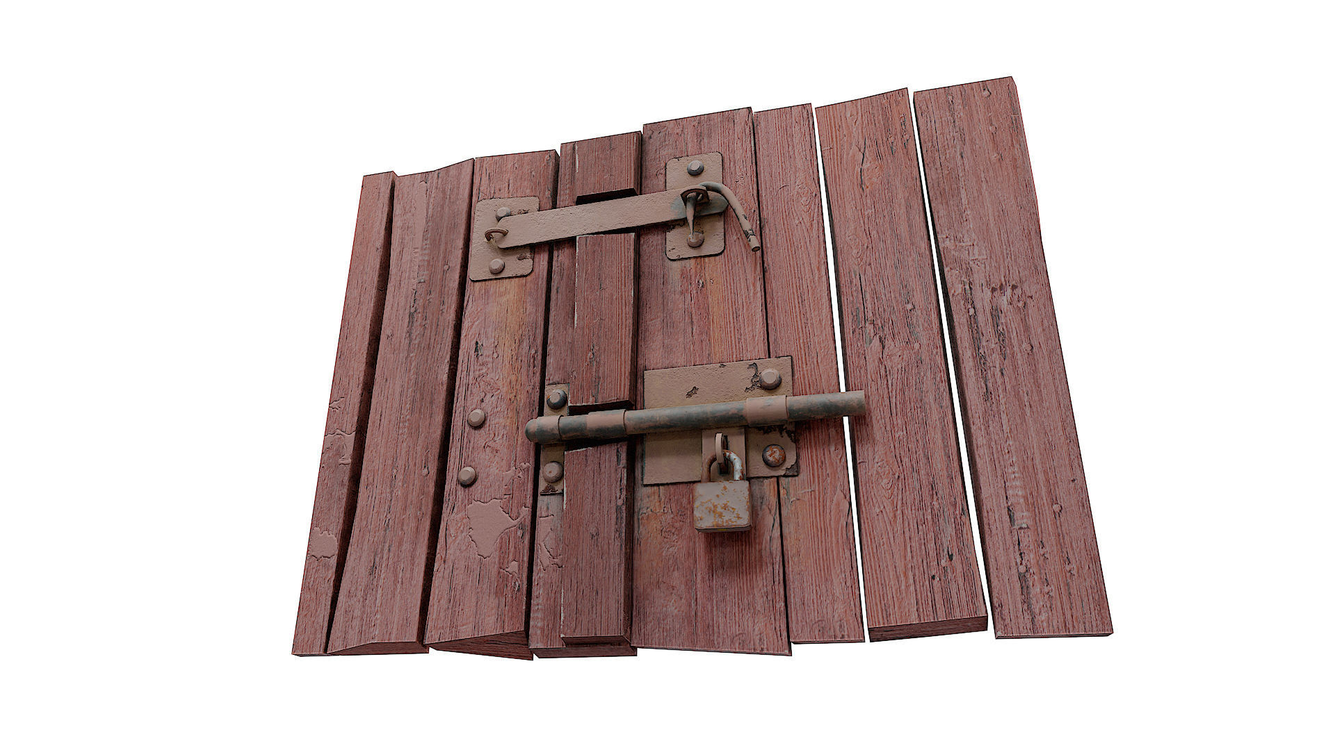 Grungy old wooden door   Low-poly 3D model_1