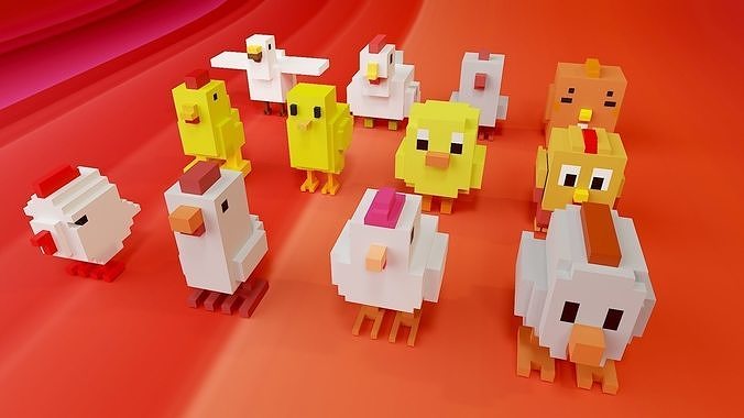 Chicken voxel art pack 3d Model Low-poly 3D model