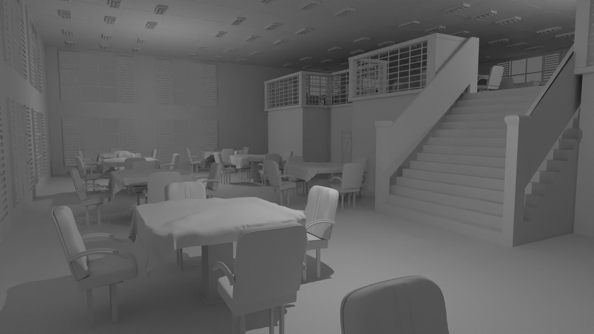 Restaurant Interior No Material 3D model_6