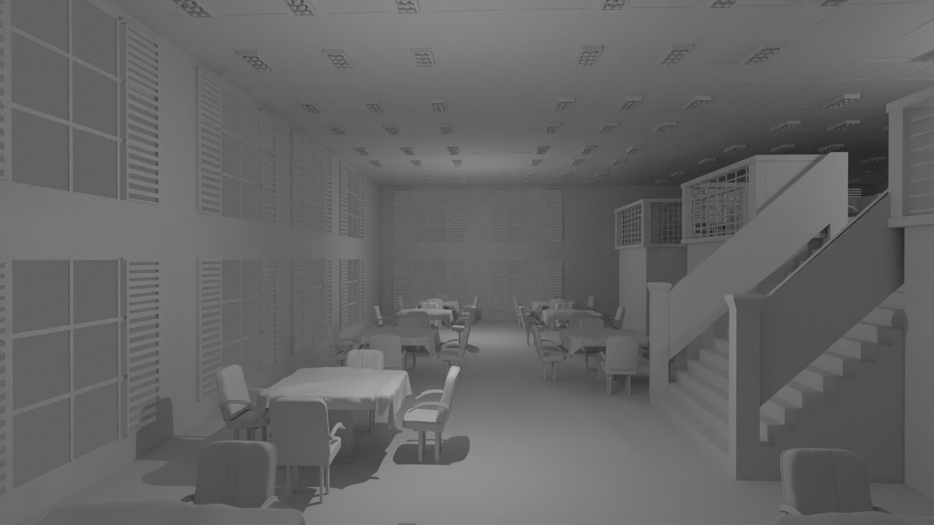 Restaurant Interior No Material 3D model_2