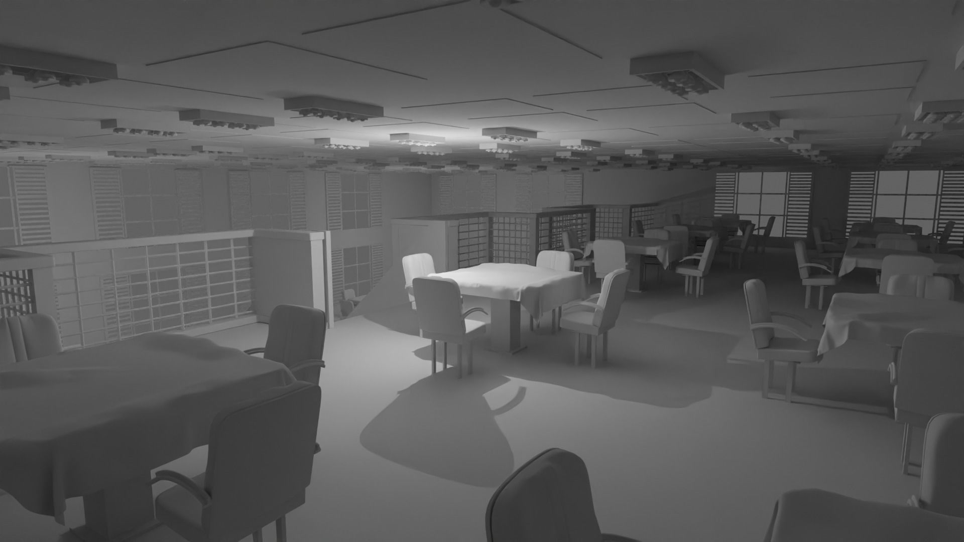 Restaurant Interior No Material 3D model_1