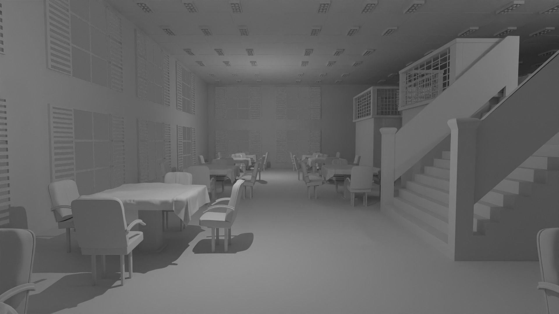 Restaurant Interior No Material 3D model_5