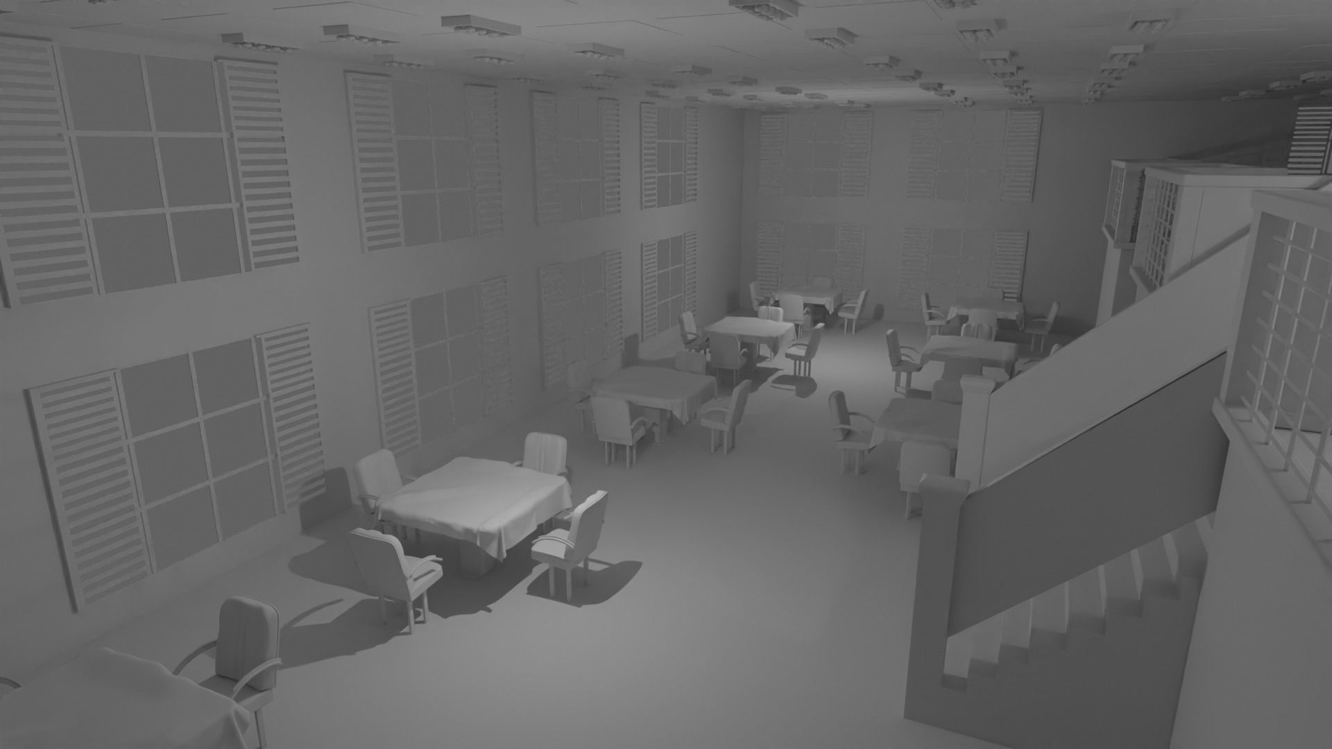 Restaurant Interior No Material 3D model_4