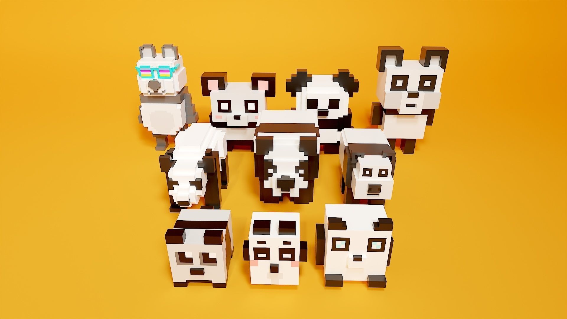 3D model Panda voxel art pack VR / AR / low-poly | CGTrader