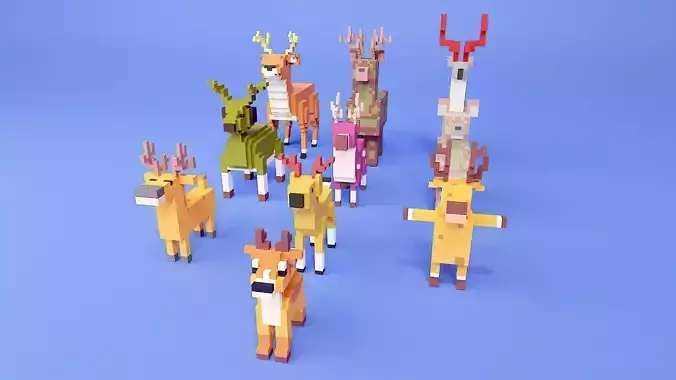 Deer voxel art pack  Low-poly 3D model