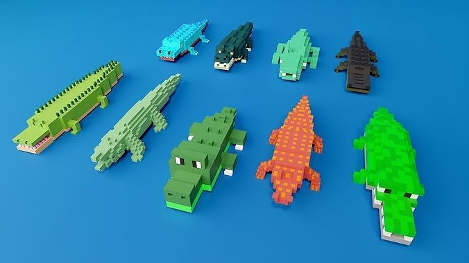 Crocodile voxel art pack   Low-poly 3D model