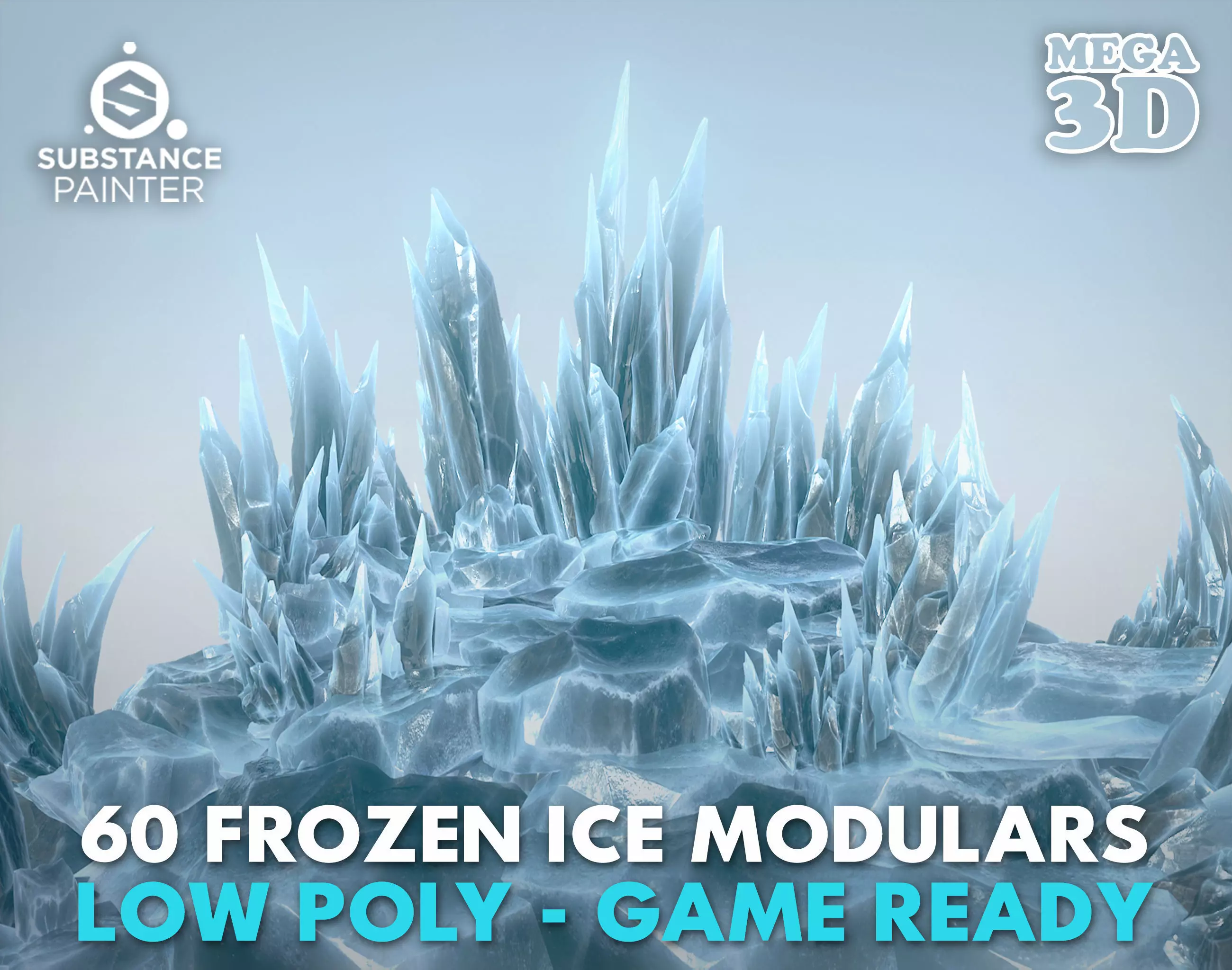 60 Low poly Ice Cave Modulars - 240112 Low-poly 3D model_0