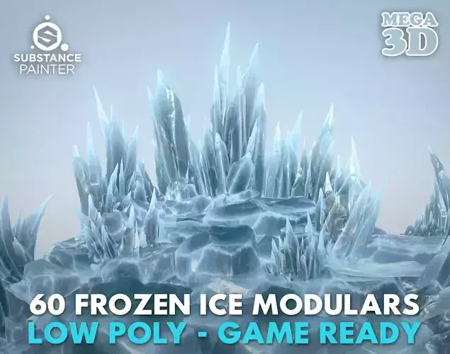 60 Low poly Ice Cave Modulars - 240112 Low-poly 3D model