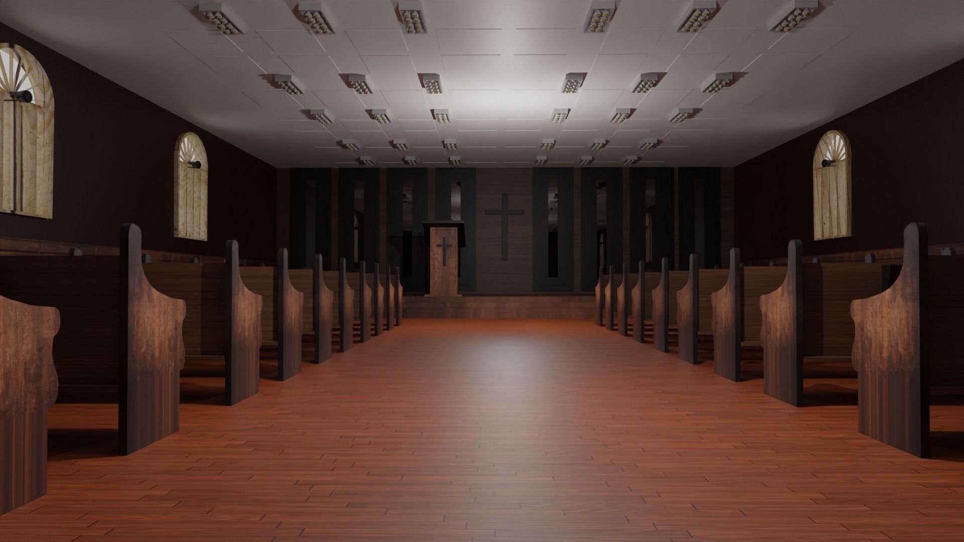 Church Interior Low-poly 3D model_3