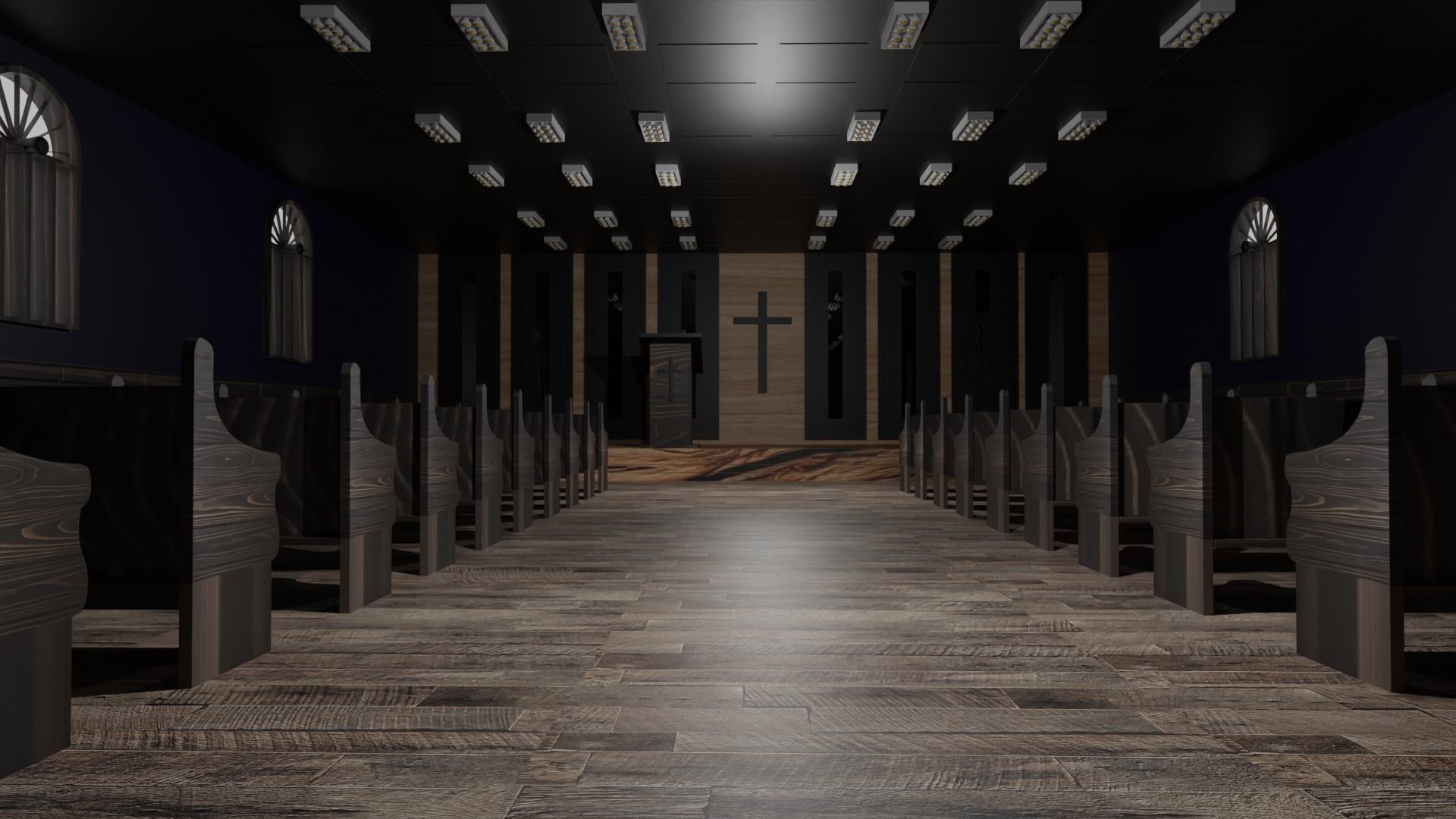 Church Interior Low-poly 3D model_3