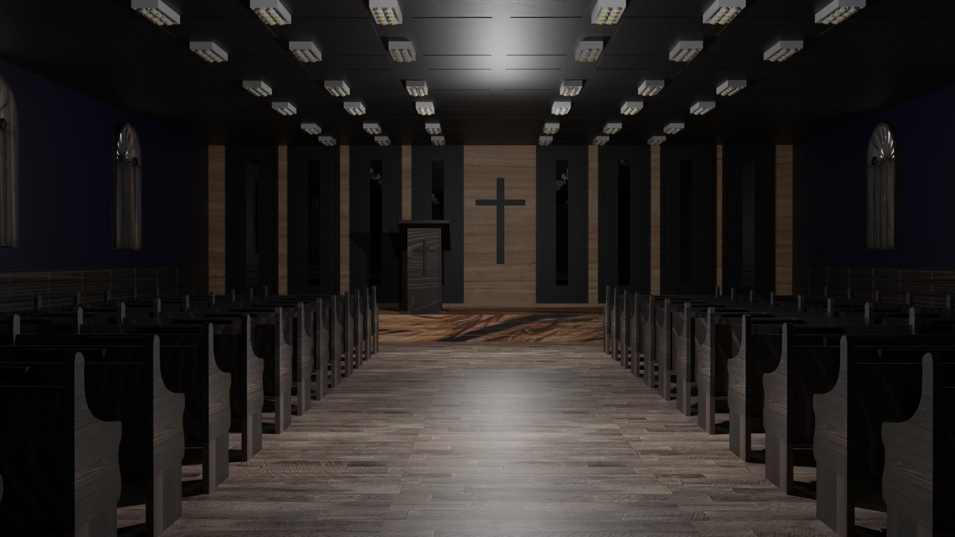 Church Interior Low-poly 3D model_1