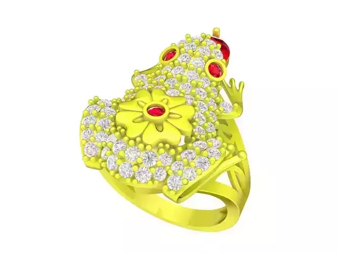 A7097 Flower Lucky Diamond Toad Women Ring 3D Model