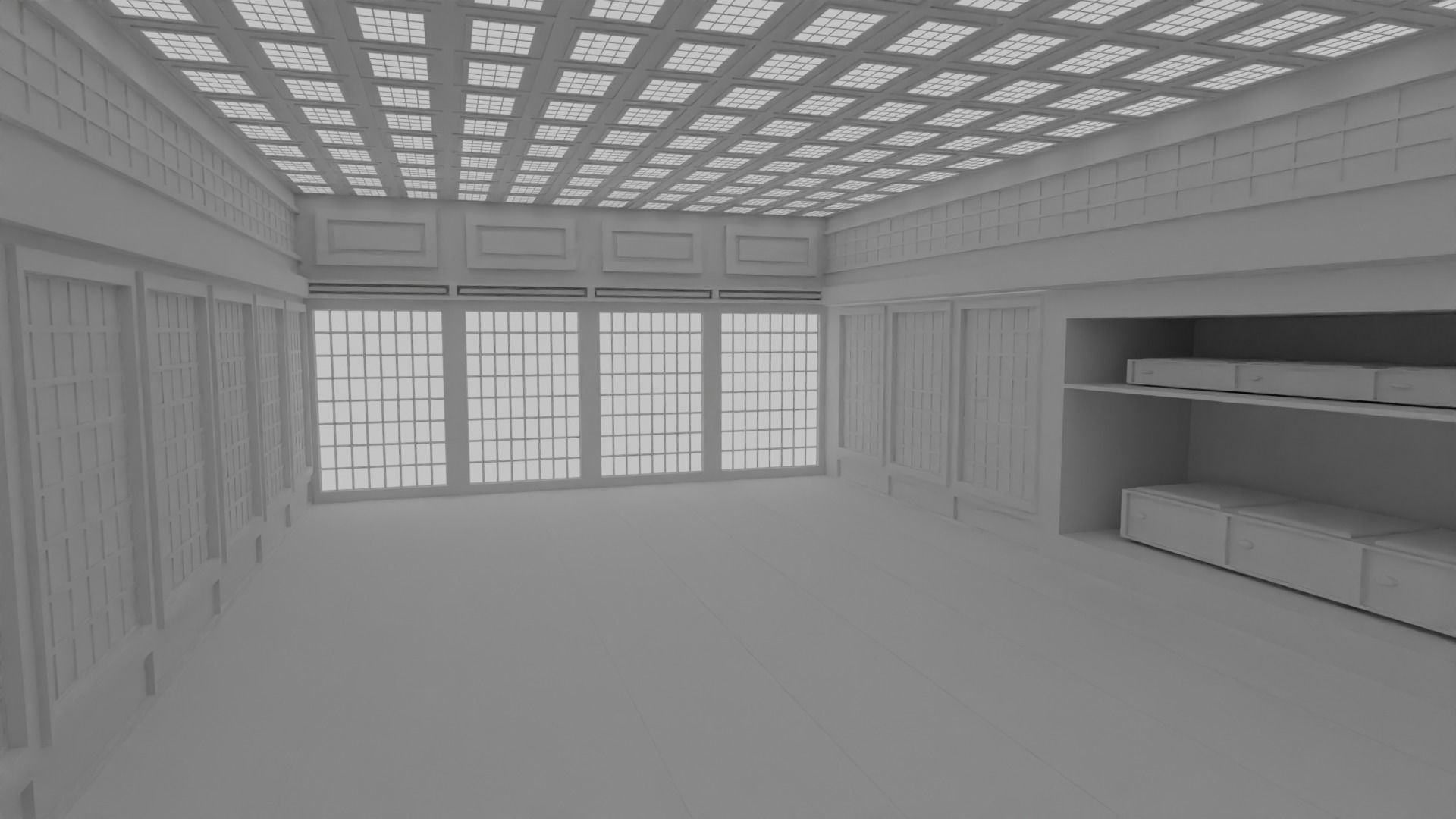 Japanese training dojo no material 3D model_6
