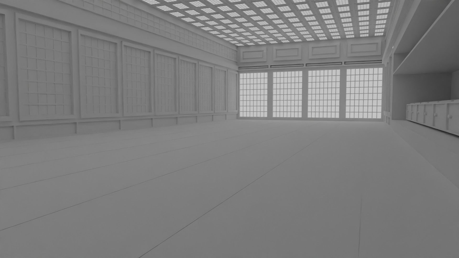 Japanese training dojo no material 3D model_5