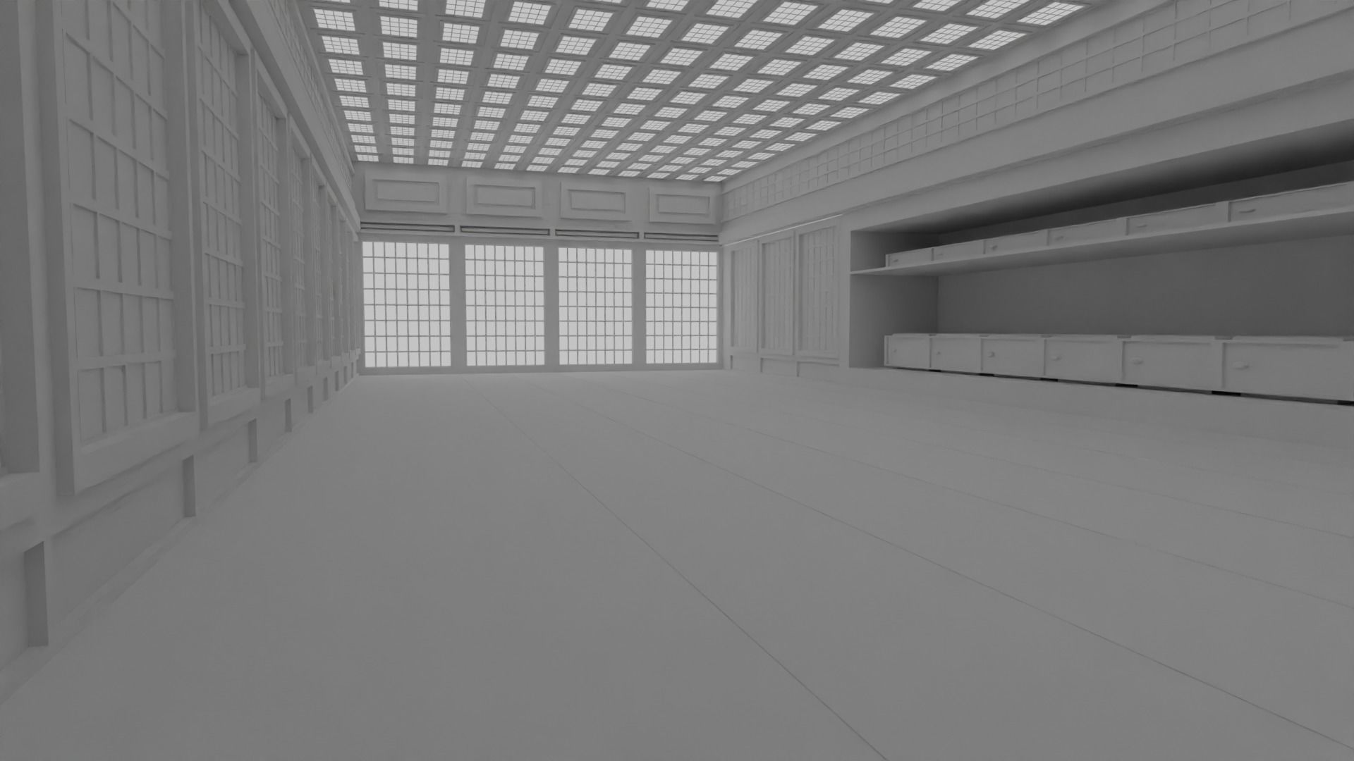 Japanese training dojo no material 3D model_4