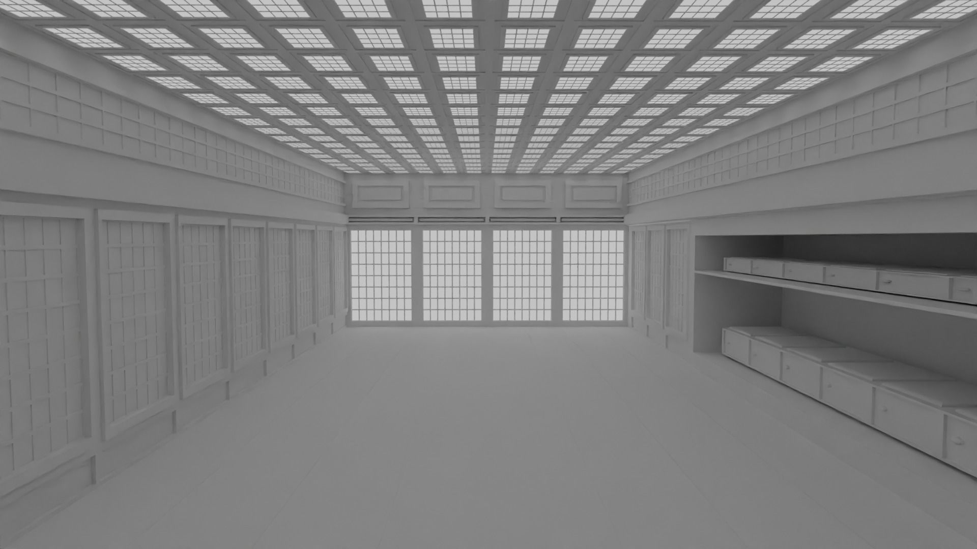 Japanese training dojo no material 3D model_1