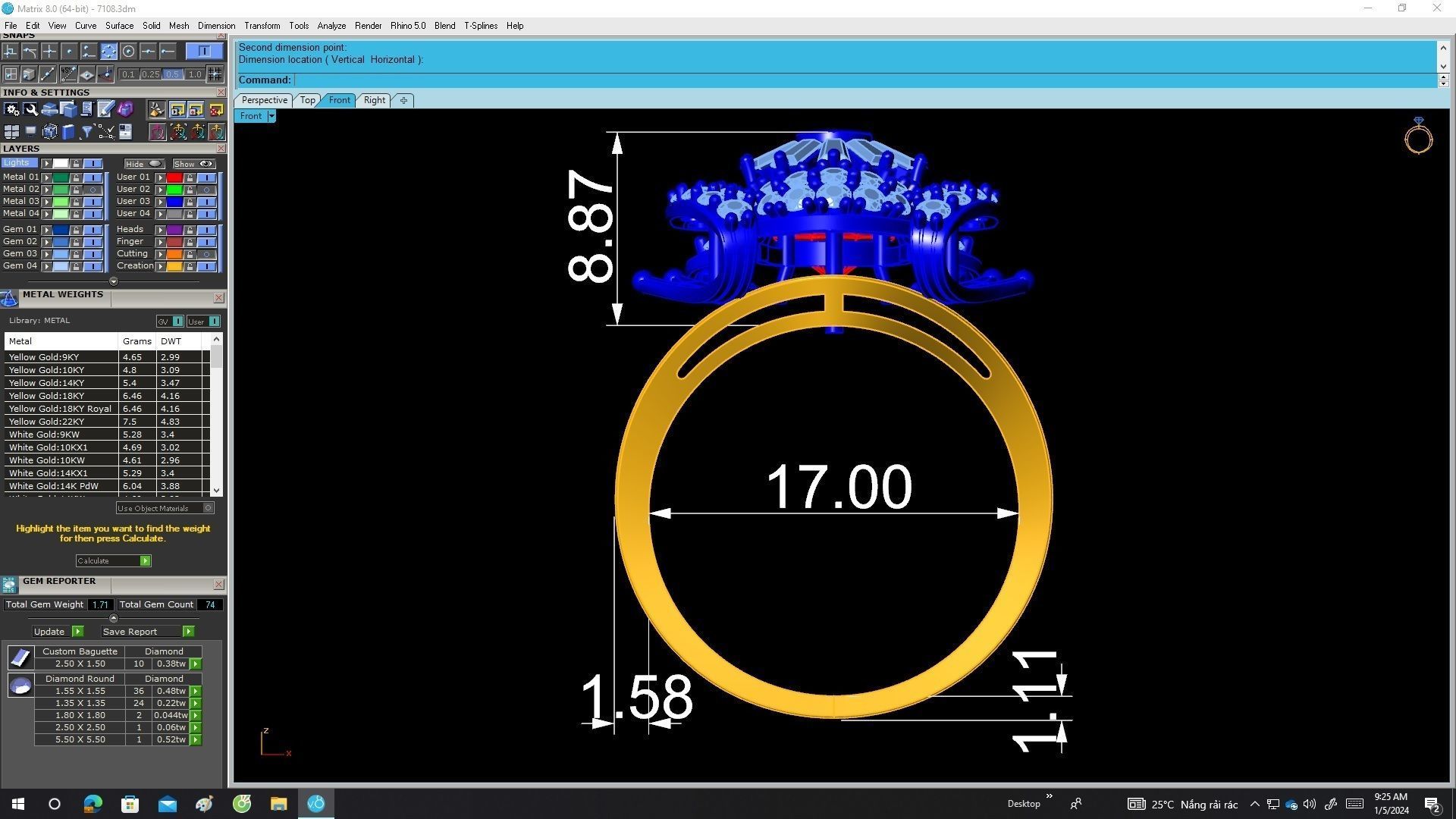 A7108 Luxury Baguette Diamond Lucky Toad Women Ring 3D print model_5