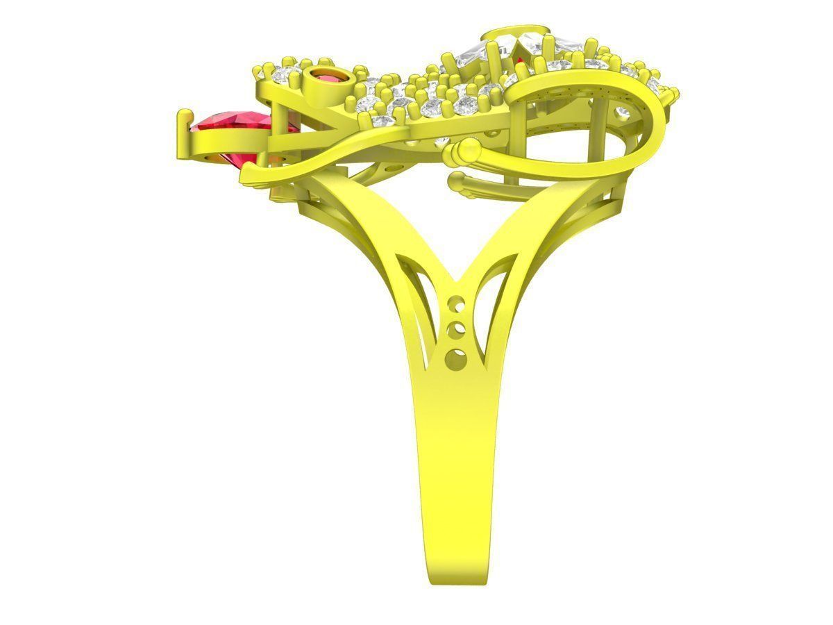 A7108 Luxury Baguette Diamond Lucky Toad Women Ring 3D print model_3