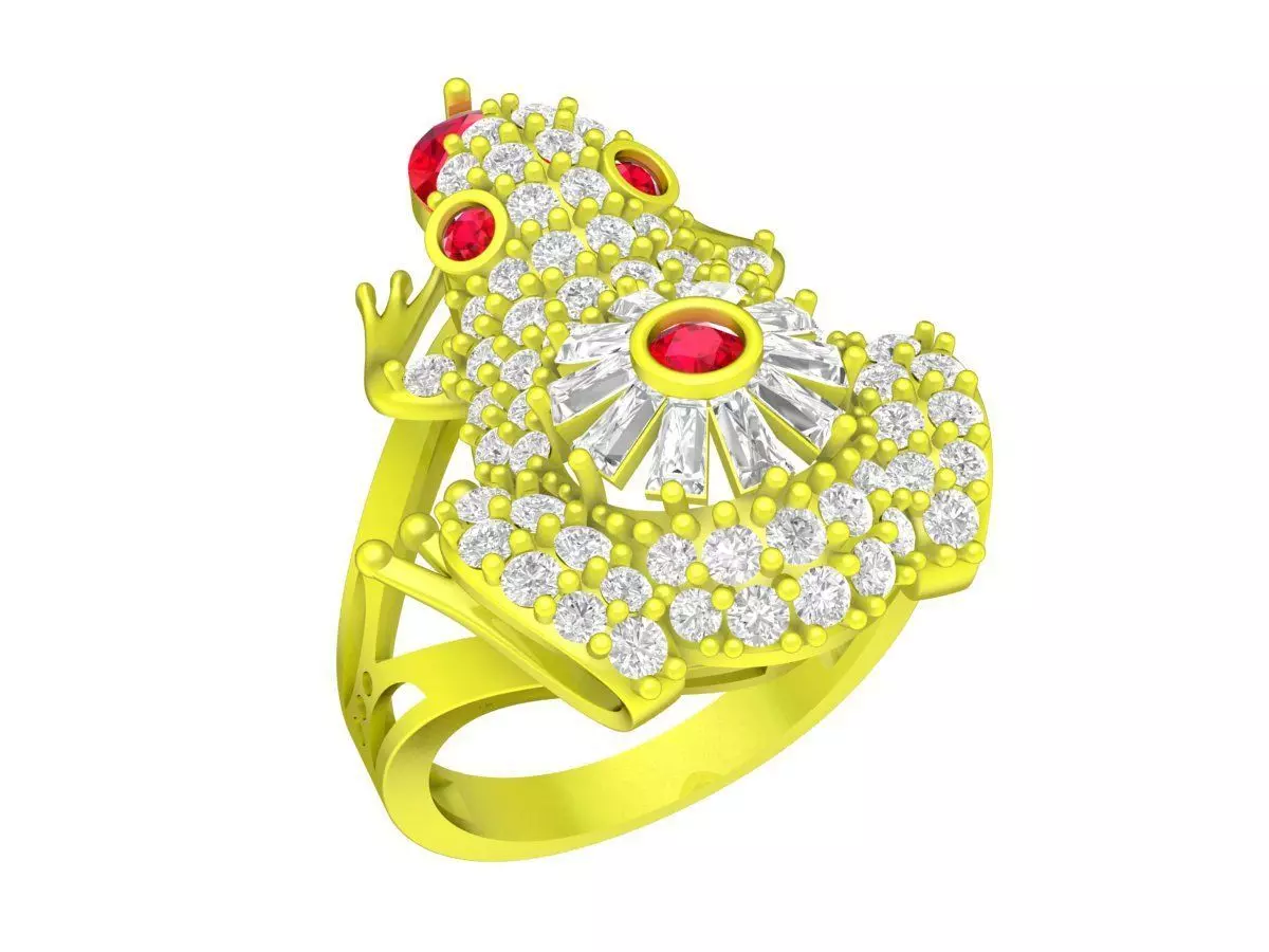 A7108 Luxury Baguette Diamond Lucky Toad Women Ring 3D print model_0