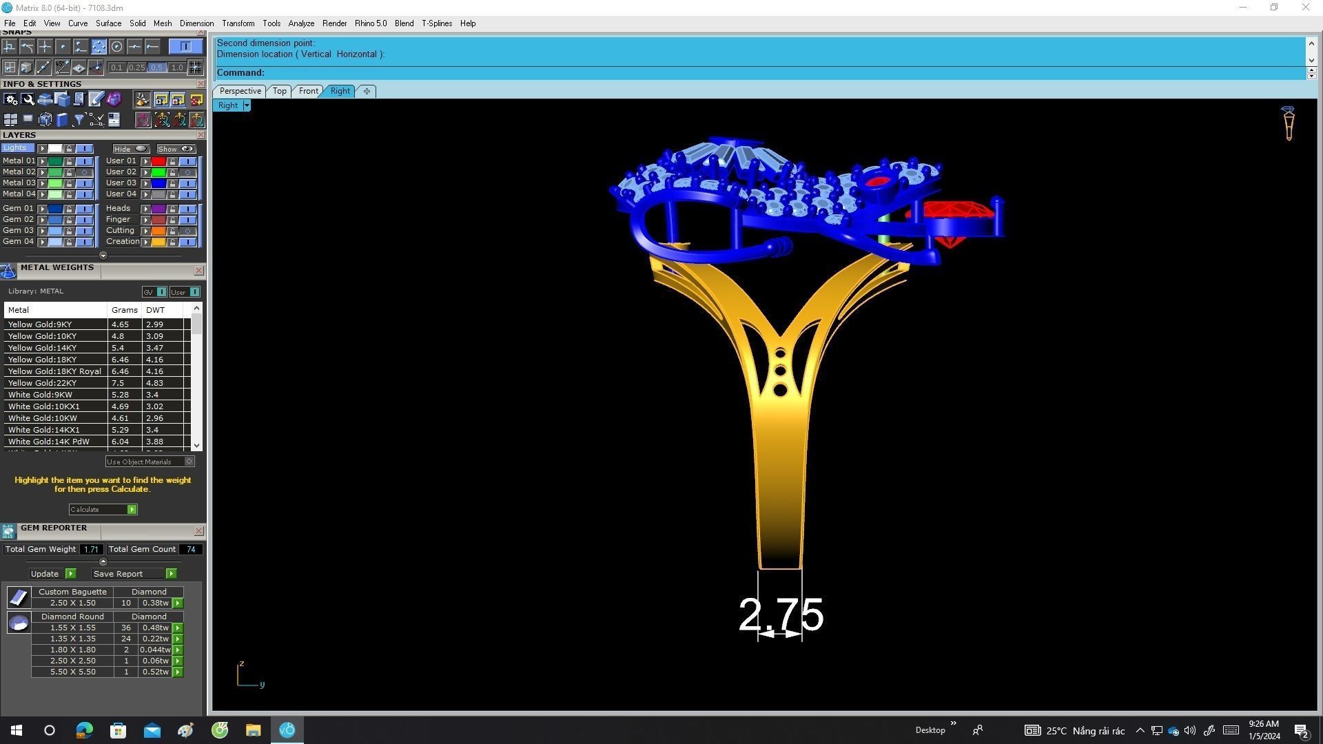 A7108 Luxury Baguette Diamond Lucky Toad Women Ring 3D print model_6