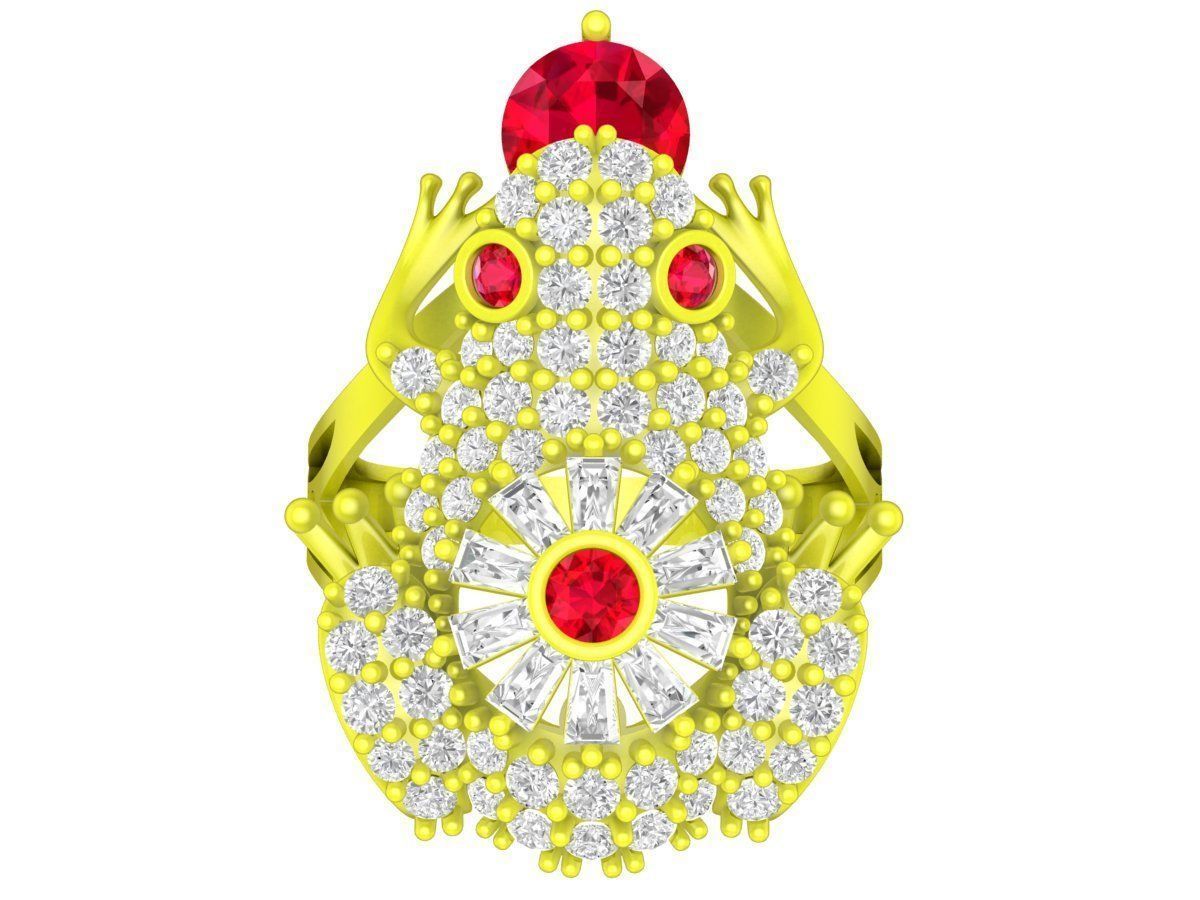 A7108 Luxury Baguette Diamond Lucky Toad Women Ring 3D print model_1