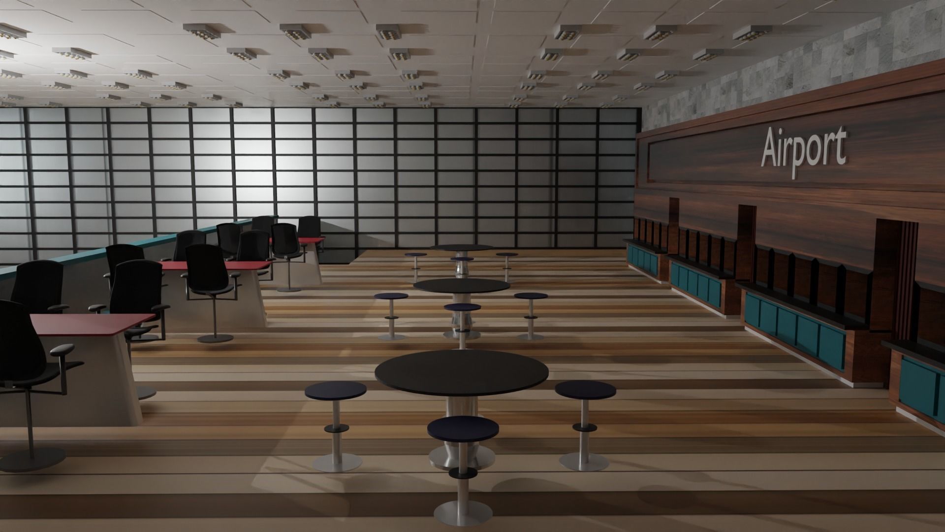 Airport Departures Lounge Low-poly 3D model_4