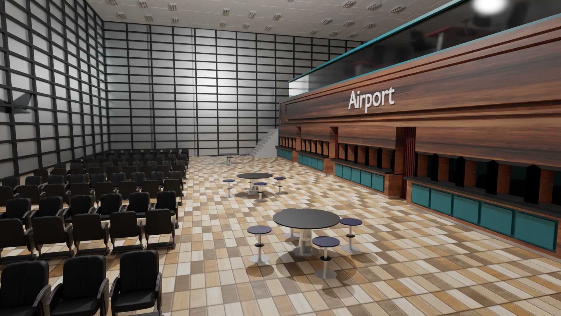 Airport Departures Lounge Low-poly 3D model_6