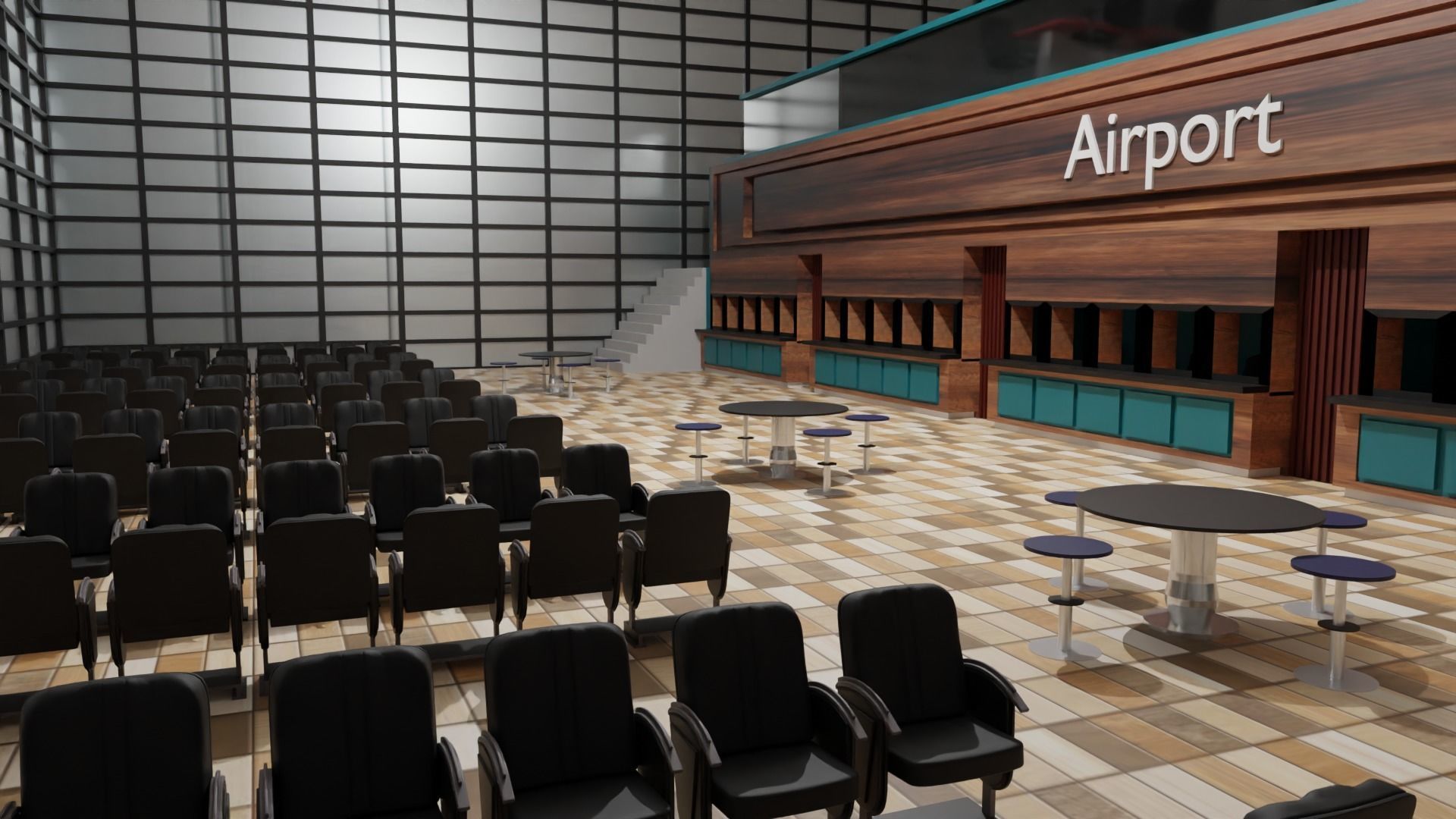 Airport Departures Lounge Low-poly 3D model_5