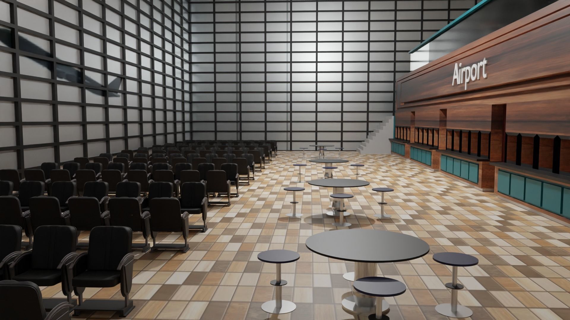 Airport Departures Lounge Low-poly 3D model_1
