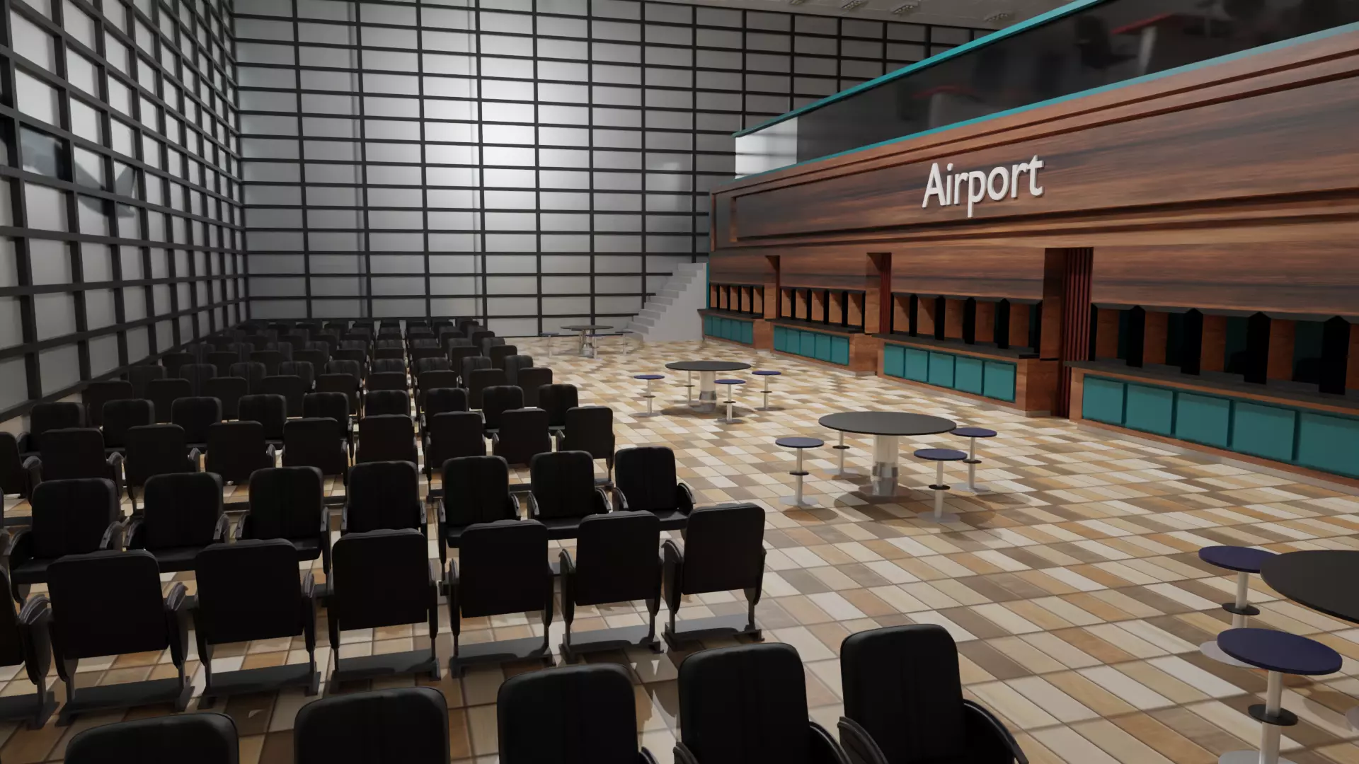 Airport Departures Lounge Low-poly 3D model_0