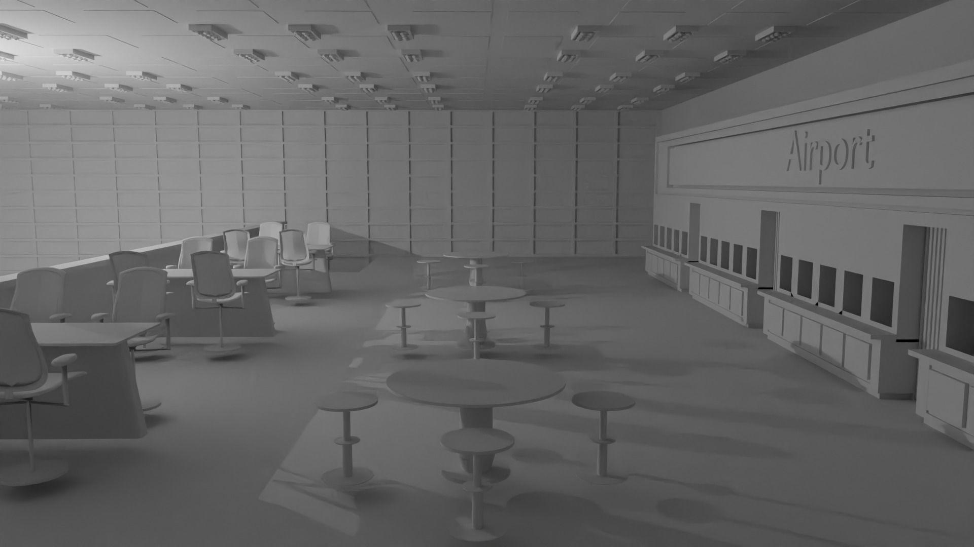 Airport Departures Lounge No Material 3D model_4