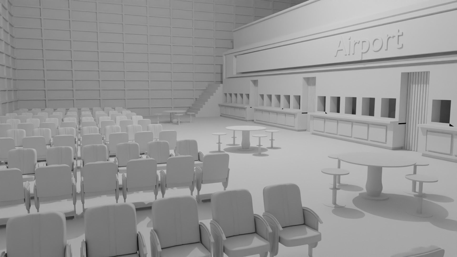 Airport Departures Lounge No Material 3D model_5