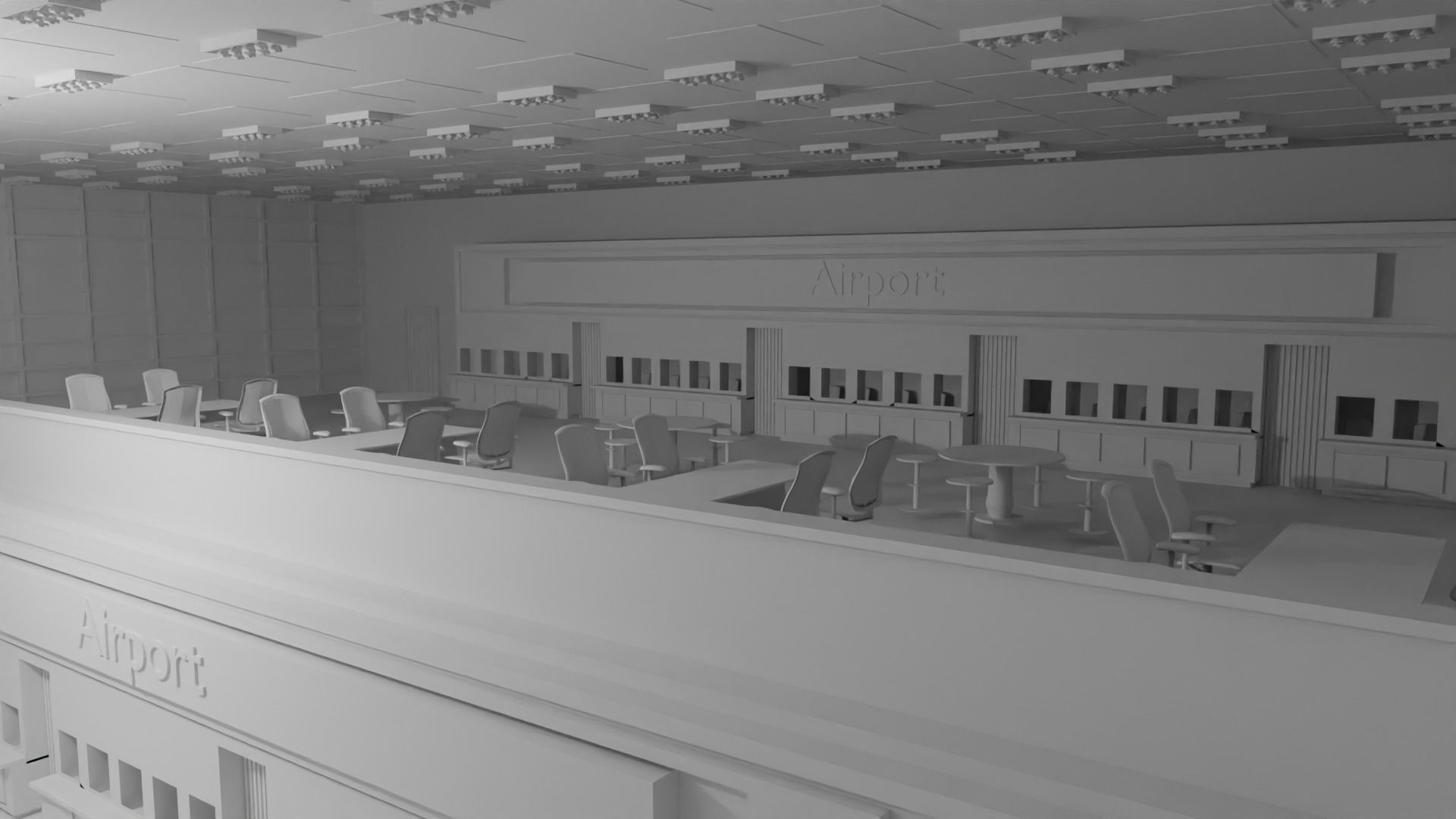Airport Departures Lounge No Material 3D model_3