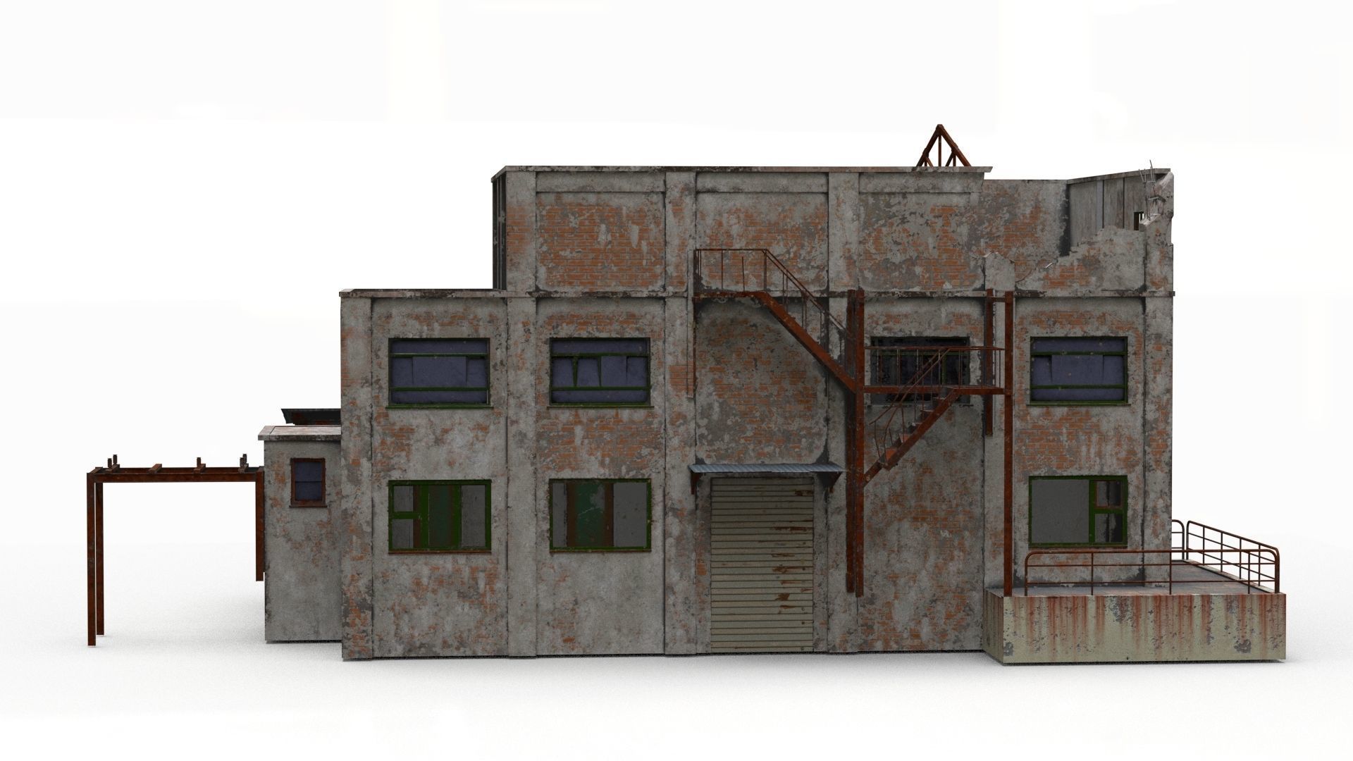 Abandoned Factory Building Low-poly Low-poly 3D model_1