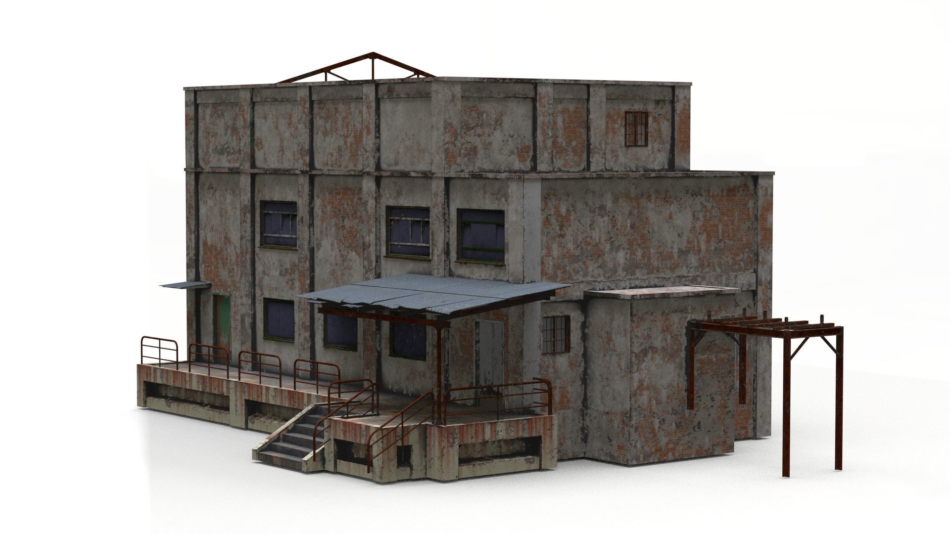 Abandoned Factory Building Low-poly Low-poly 3D model_10