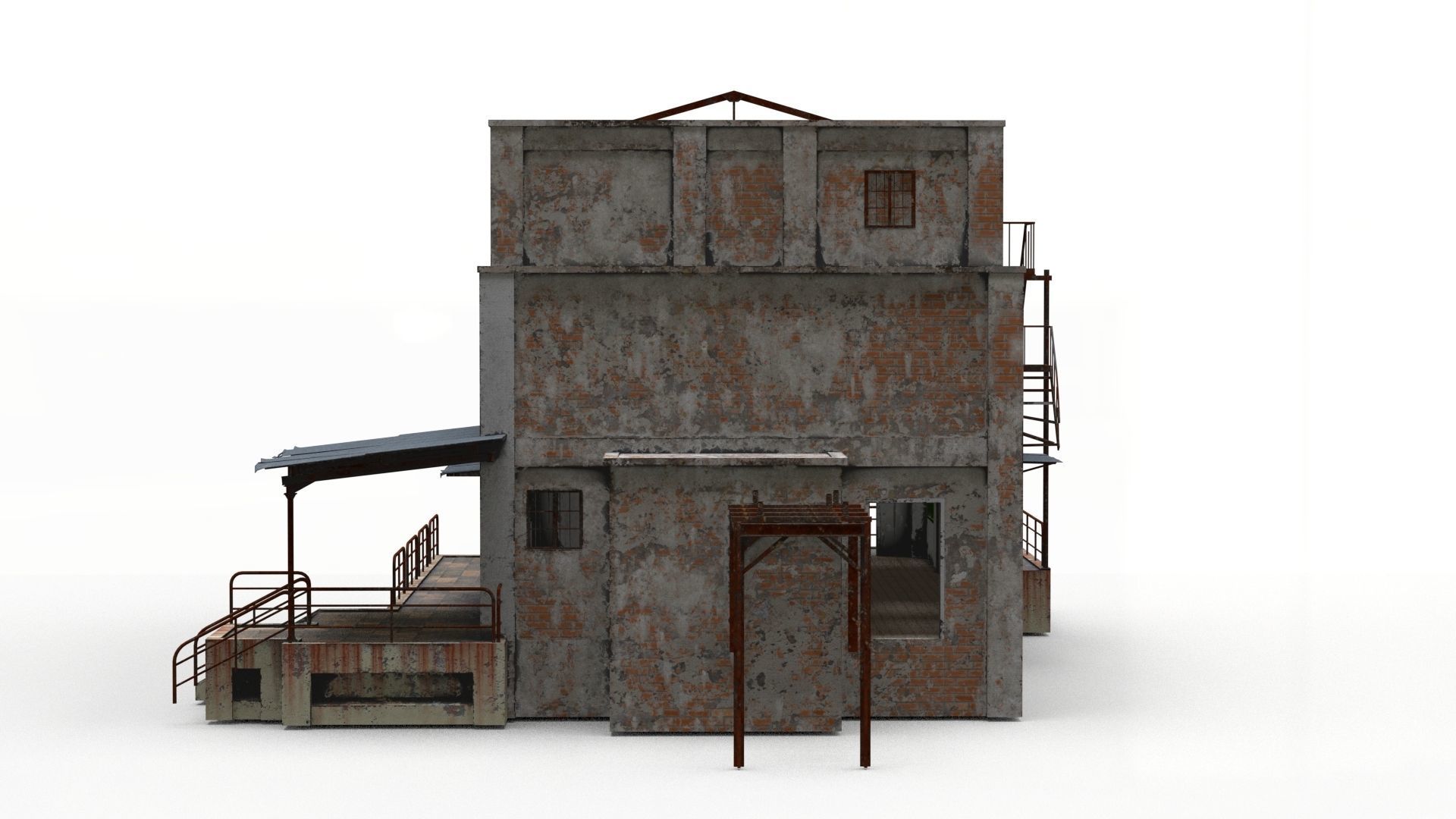 Abandoned Factory Building Low-poly Low-poly 3D model_11