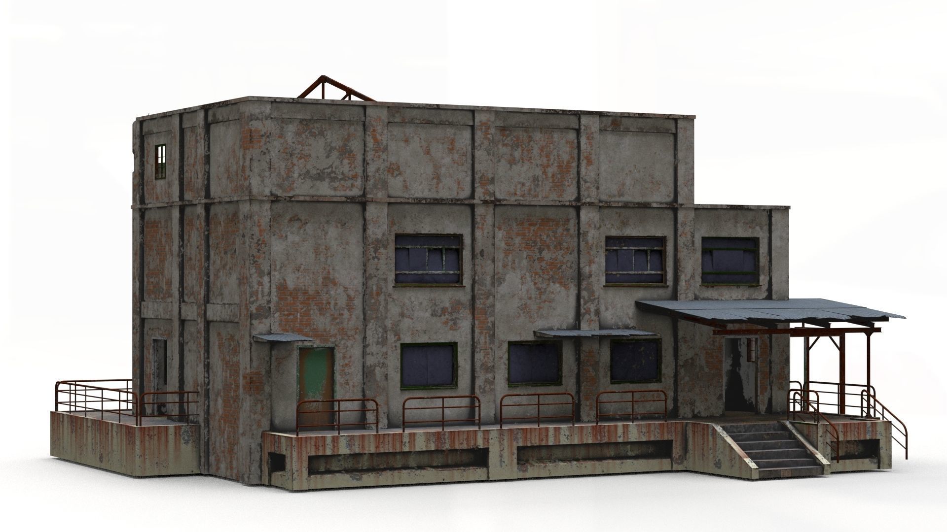 Abandoned Factory Building Low-poly Low-poly 3D model_9