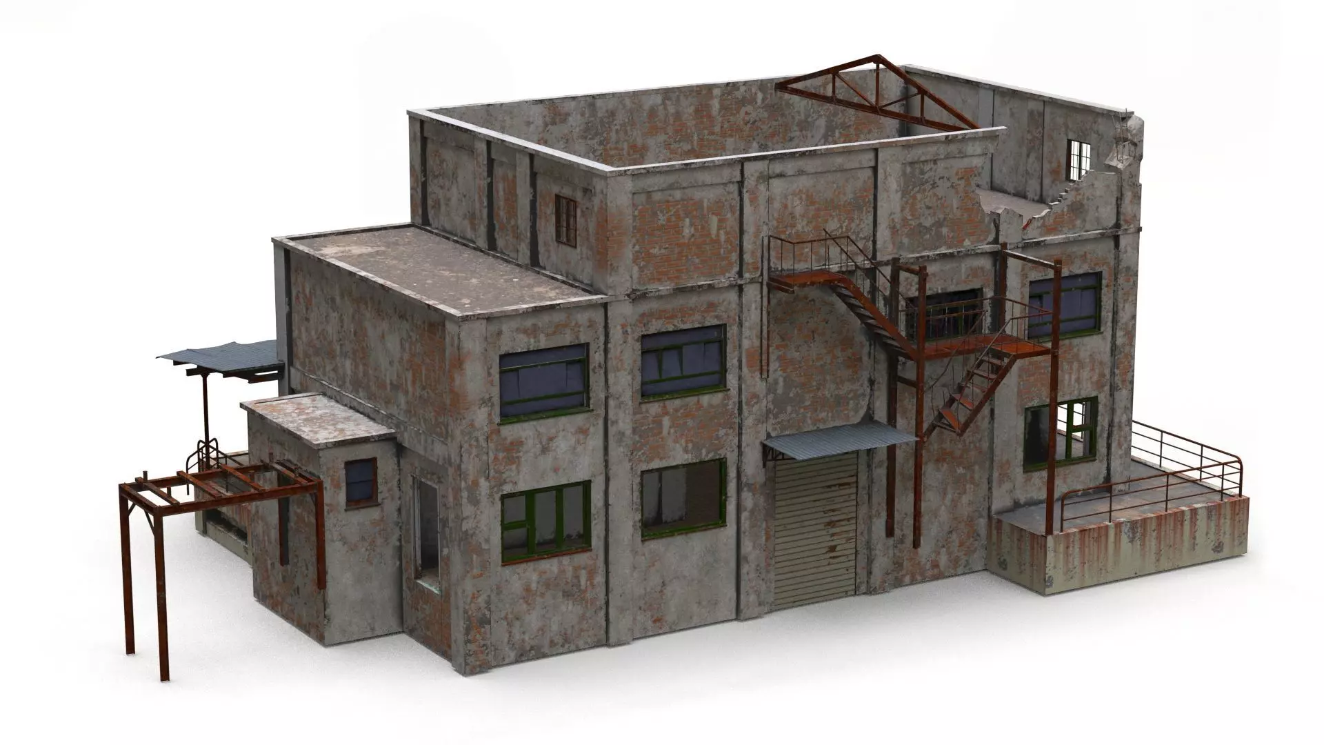 Abandoned Factory Building Low-poly Low-poly 3D model_0