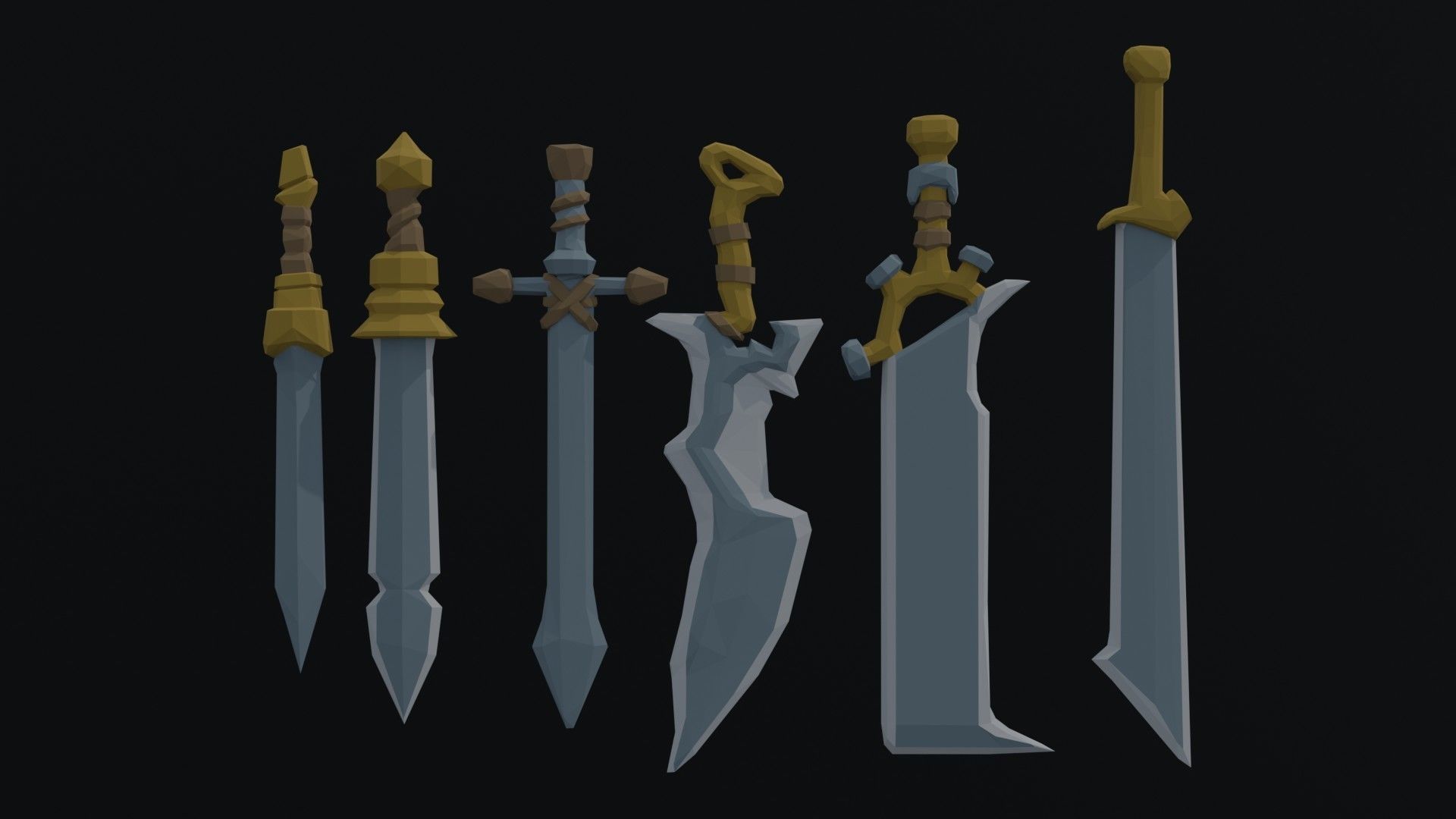 Cartoon swords and shileds Polygonal Style Low-poly 3D model_2